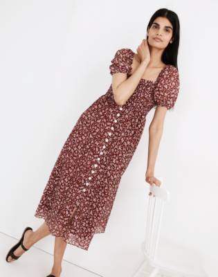 Lucie Smocked Button-Front Midi Dress ...